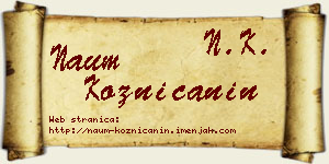 Naum Kozničanin vizit kartica